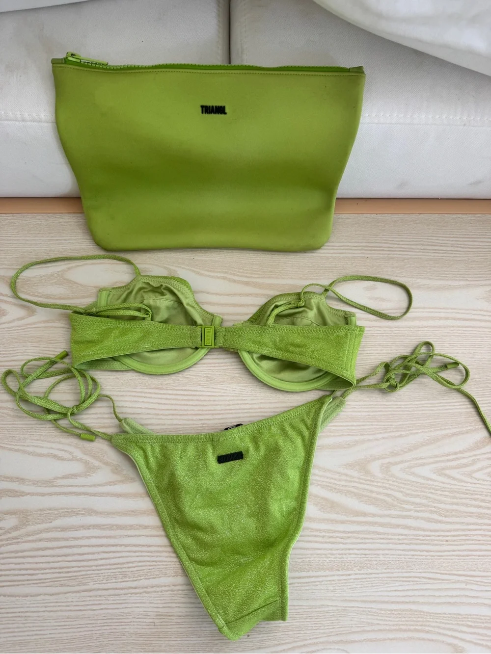 Triangl Mala Lime Green Shimmer Bikini Set with Neoprene Pouch